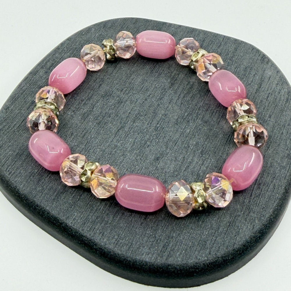 Pink Beaded Bracelet Stretch Stackable Coquette Aesthetic Layering Boho Gift